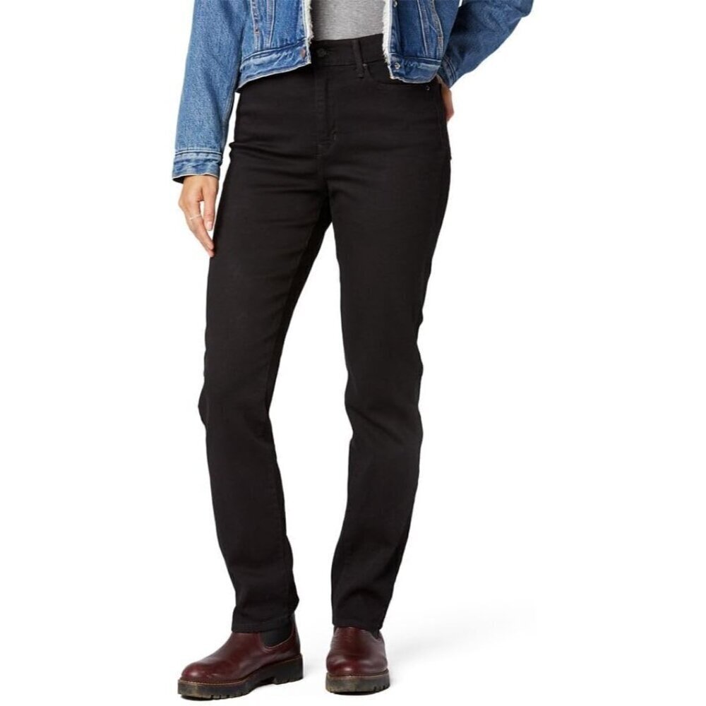 Women's High-Rise Straight Jeans Cotton Blend Zipper Fly Classic Fit